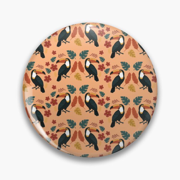 Item preview, Toucan Pattern with Exotic Botanicals - Bright Pastel Orange designed and sold by ellealsopaints.