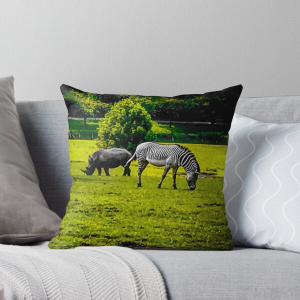 Zebra and Rhino Duet Throw Pillow