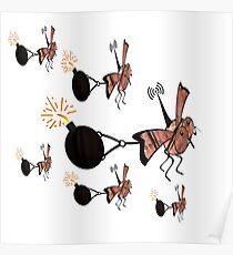 Radio controlled, robot fly, mini drone, Ornithopter pulling a bomb. Killer drones, slaughterbots, swarm. Poster