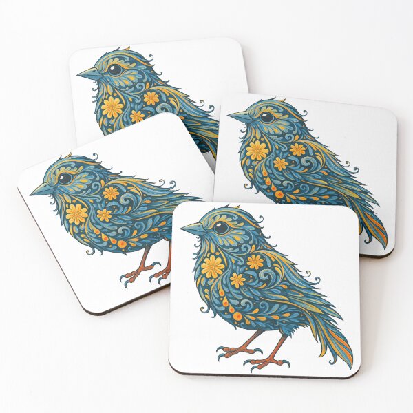 Item preview, Floral Blue Bird - Decorative Folk Art Inspired Illustration designed and sold by ArtfulWeave.