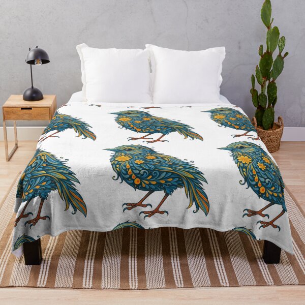 Item preview, Floral Blue Bird - Decorative Folk Art Inspired Illustration designed and sold by ArtfulWeave.