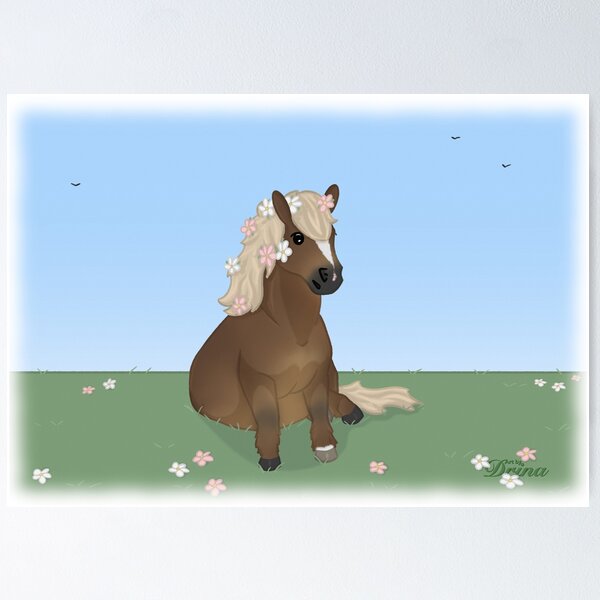 Item preview, Sitting Cartoon Pony - Cute Shetland Illustration with Flowers designed and sold by Art By Drina.