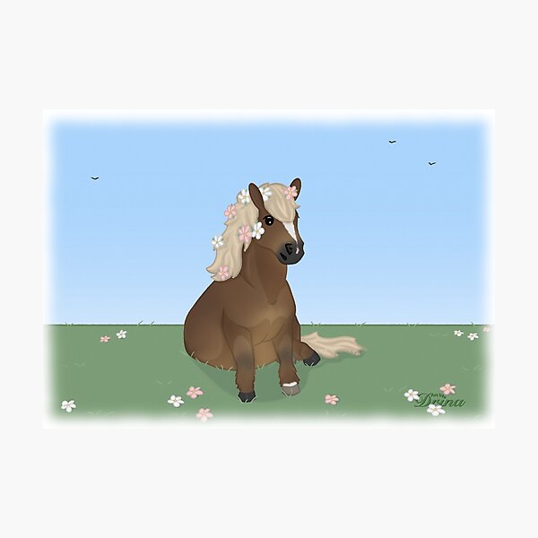 Item preview, Sitting Cartoon Pony - Cute Shetland Illustration with Flowers designed and sold by Art By Drina.