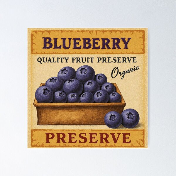 Item preview, Retro Blueberry Fruit Sticker Label designed and sold by Wordsmith-Wear.