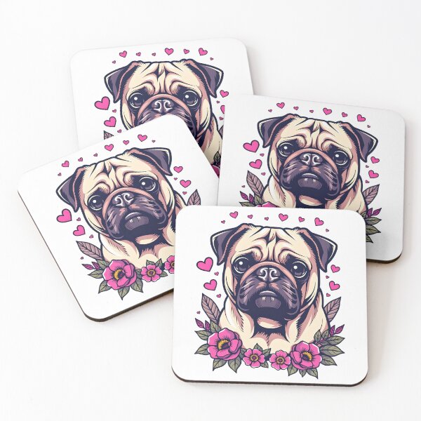 Item preview, Cute Pug with Pink Hearts designed and sold by Field-23.