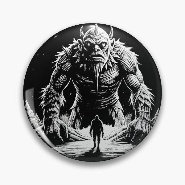 Item preview, Colossal Horned Monster Confronts Lone Figure designed and sold by ART ATTACK ZONE.