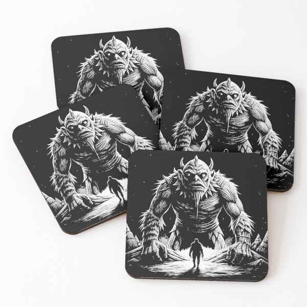 Item preview, Colossal Horned Monster Confronts Lone Figure designed and sold by ART ATTACK ZONE.