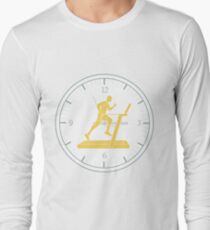 Man jogging on a treadmill and clock. Long Sleeve T-Shirt