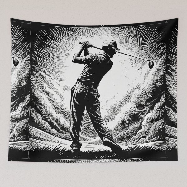 Item preview, Dynamic Golfer Mid-Swing Black and White designed and sold by ART ATTACK ZONE.