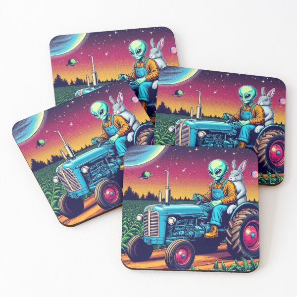 Item preview, alien driving a tractor and his friend the rabbit designed and sold by Dogandesighn.