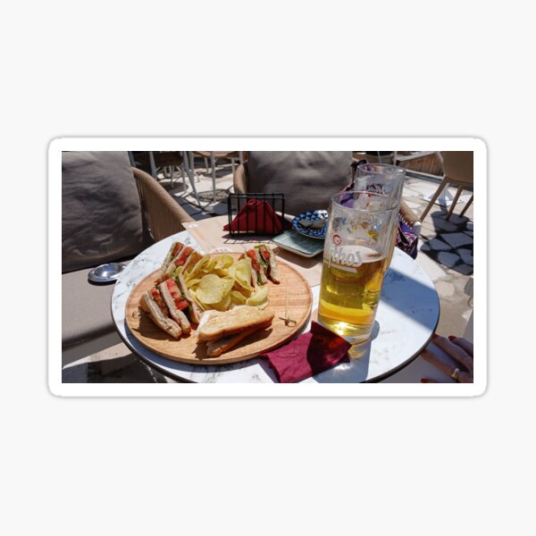 Item preview, A club sandwich and a glass of Mythos beer. designed and sold by ronsaunders47.