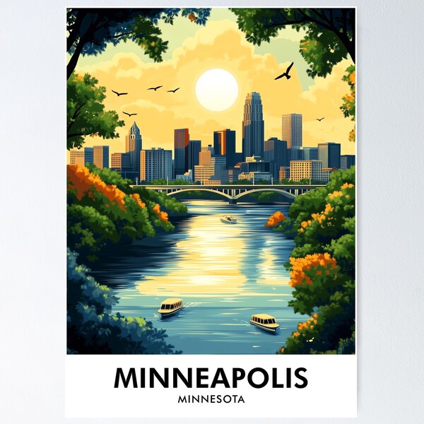 Item preview, Affiche de voyage rétro de Minneapolis, Minnesota designed and sold by HomeLivingCo.