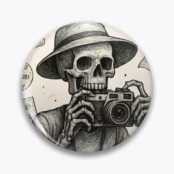 Item preview, Skeleton Travel Photographer with Vintage Camera & City Stamps designed and sold by Shoot-The-Moon.