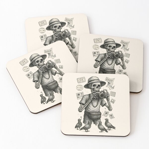 Item preview, Skeleton Travel Photographer with Vintage Camera & City Stamps designed and sold by Shoot-The-Moon.