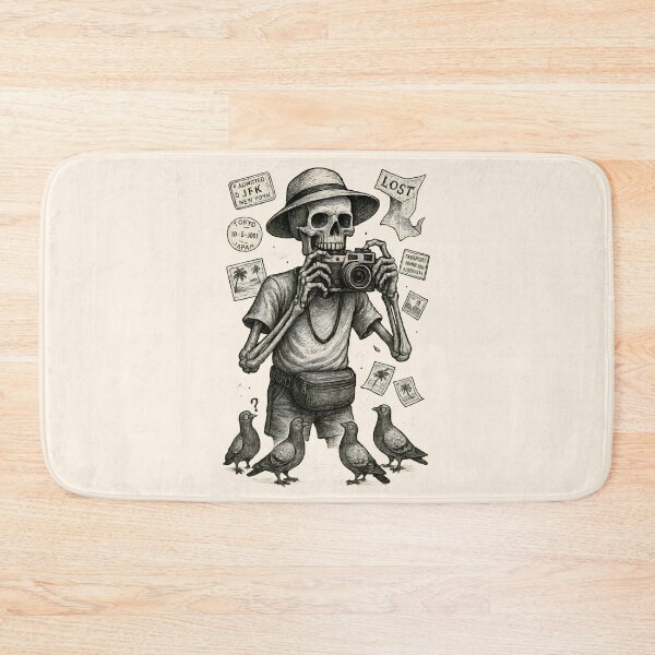 Item preview, Skeleton Travel Photographer with Vintage Camera & City Stamps designed and sold by Shoot-The-Moon.