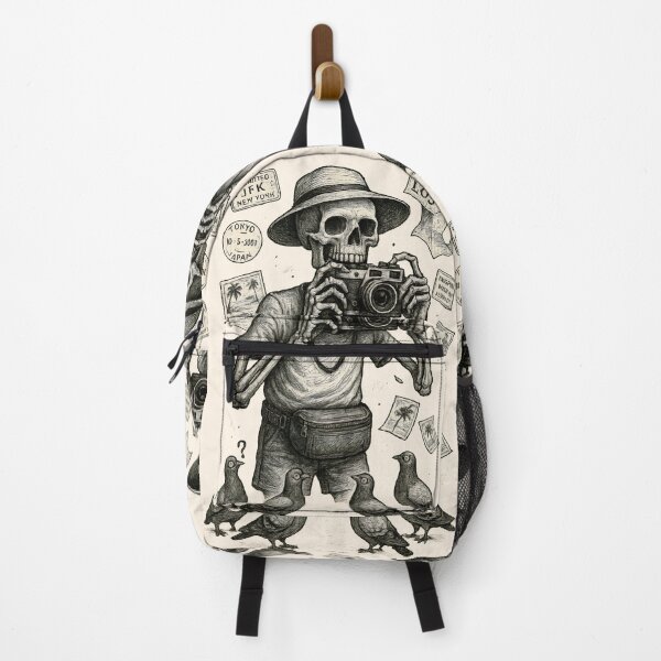 Item preview, Skeleton Travel Photographer with Vintage Camera & City Stamps designed and sold by Shoot-The-Moon.