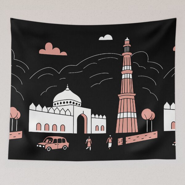 Item preview, Delhi Landmark Illustration with People designed and sold by ART ATTACK ZONE.