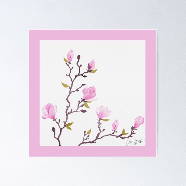 Watercolor magnolia pattern Poster