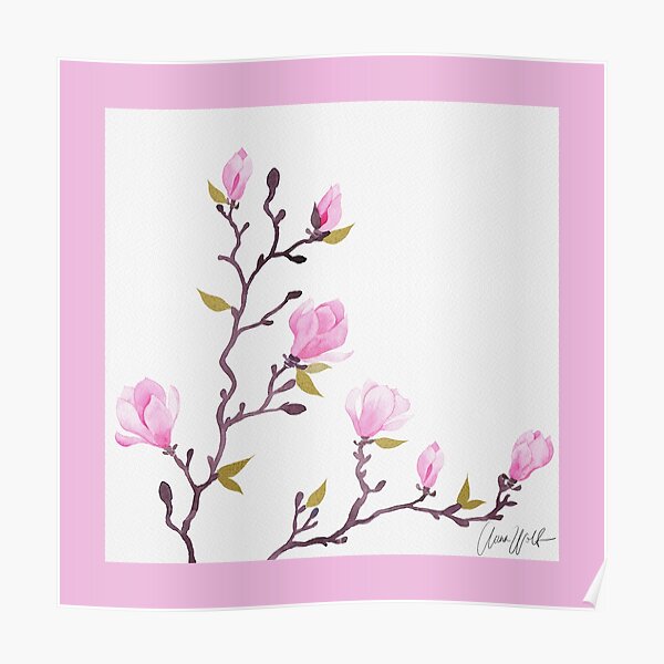 Watercolor magnolia pattern Poster