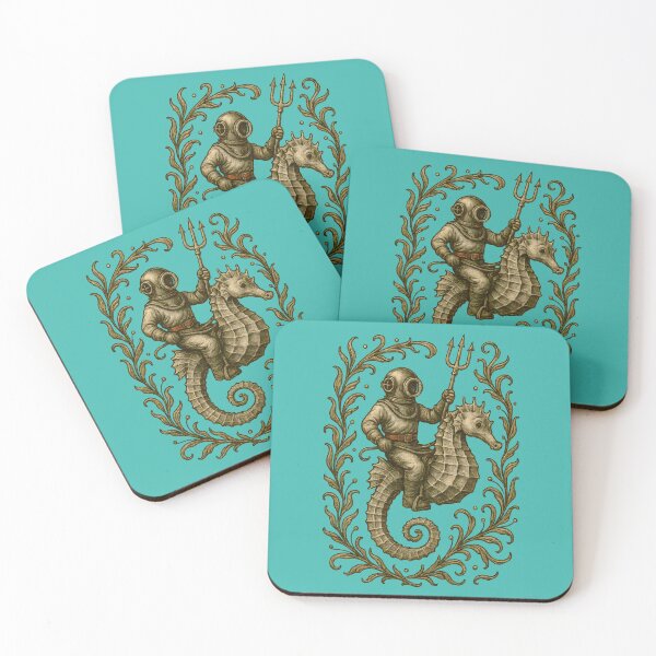 Item preview, Deep-Sea Diver Riding Seahorse Steampunk Vintage Art designed and sold by Shoot-The-Moon.