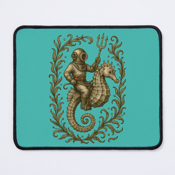 Item preview, Deep-Sea Diver Riding Seahorse Steampunk Vintage Art designed and sold by Shoot-The-Moon.