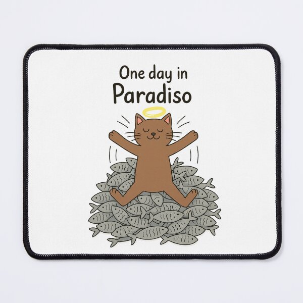 Item preview, One Day in Paradiso – Funny Angel Cat Making Fish Wings in Heaven designed and sold by PetSoulPrints.