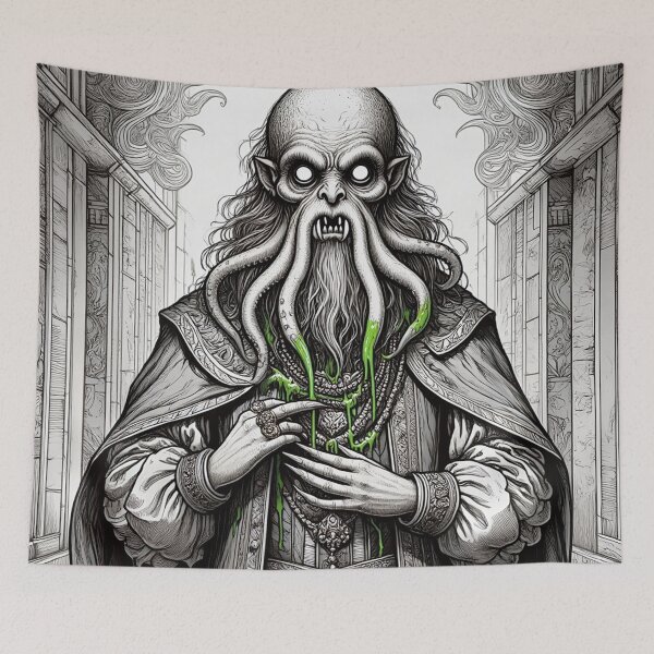 Item preview, Eldritch dark Lord of dread Dagon cult Cthulhu follower of Darkmere staring at you with his eyes of the void designed and sold by Vintage Designs +.