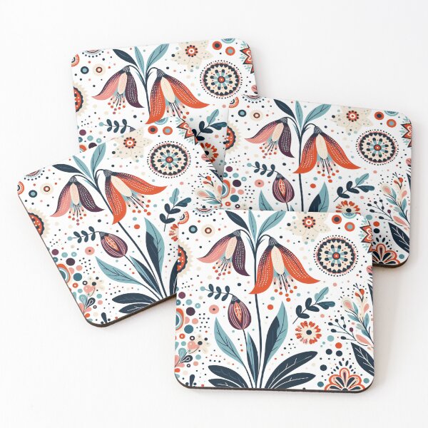 Item preview, Red and White Bellflowers - Scandinavian Folk Art by heidiannemorris © designed and sold by FOLK ART FUSION by heidiannemorris.