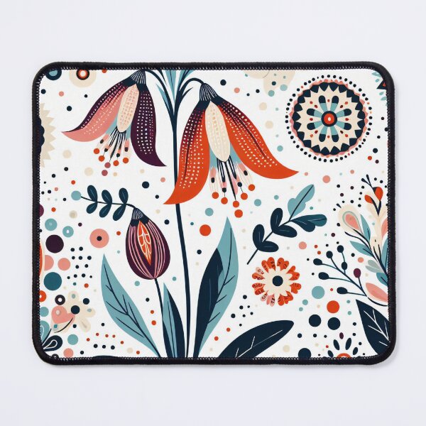 Item preview, Red and White Bellflowers - Scandinavian Folk Art by heidiannemorris © designed and sold by FOLK ART FUSION by heidiannemorris.