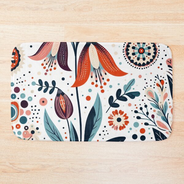 Item preview, Red and White Bellflowers - Scandinavian Folk Art by heidiannemorris © designed and sold by FOLK ART FUSION by heidiannemorris.