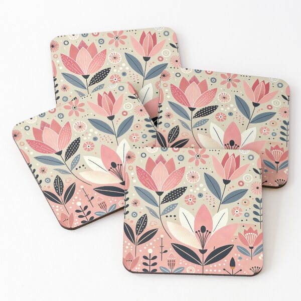 Item preview, Pink and White Magnolia Blooms - Scandinavian Folk Art by heidiannemorris © designed and sold by FOLK ART FUSION.
