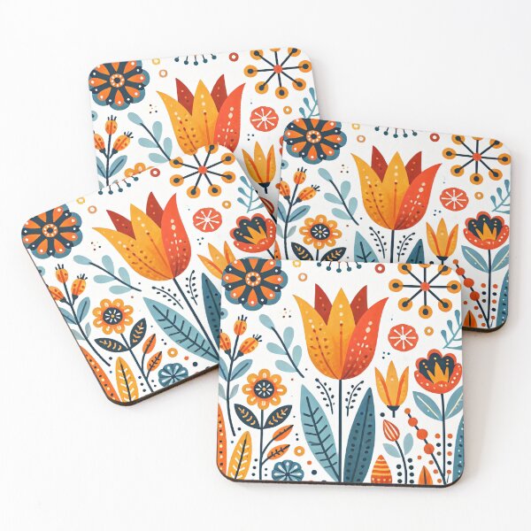 Item preview, Orange and Yellow Tulip Bloom - Scandinavian Folk Art by heidiannemorris © designed and sold by FOLK ART FUSION by heidiannemorris.