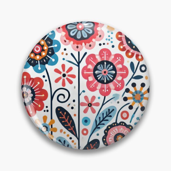 Item preview, Pink Blue Yellow Queen Anne's lace Bellflowers Daisies - Scandinavian Folk Art by heidiannemorris © designed and sold by FOLK ART FUSION by heidiannemorris.