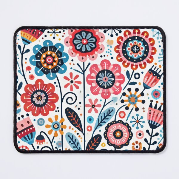 Item preview, Pink Blue Yellow Queen Anne's lace Bellflowers Daisies - Scandinavian Folk Art by heidiannemorris © designed and sold by FOLK ART FUSION by heidiannemorris.