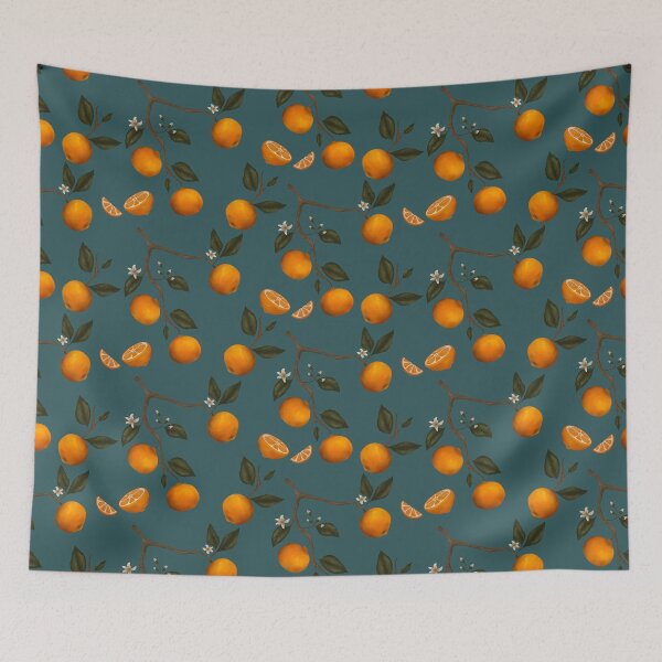 Item preview, Orange Blossoms, Botanical Repeating Design - Deep Blue/Green designed and sold by DanBosDesigns.