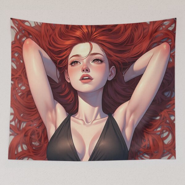 Item preview, Reclining Redhead girl illustration art designed and sold by Vintage Designs +.