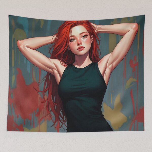 Item preview, Reclining Redhead girl illustration art designed and sold by Vintage Designs +.