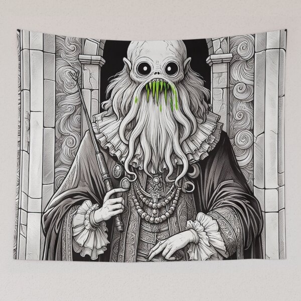 Item preview, Eldritch dark Lord of dread Dagon cult Cthulhu follower of Darkmere staring at you with his eyes of the void designed and sold by Vintage Designs +.