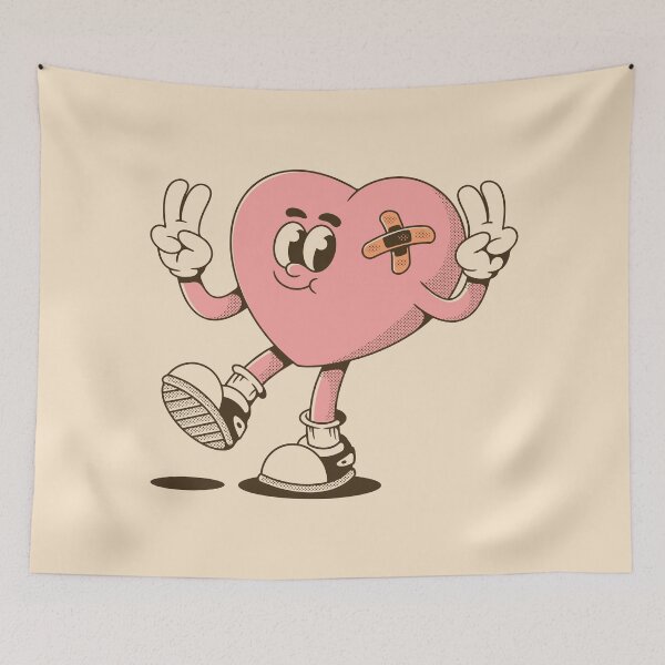 Item preview, Cute Walking Heart with Bandage Making Peace Sign designed and sold by adipra.