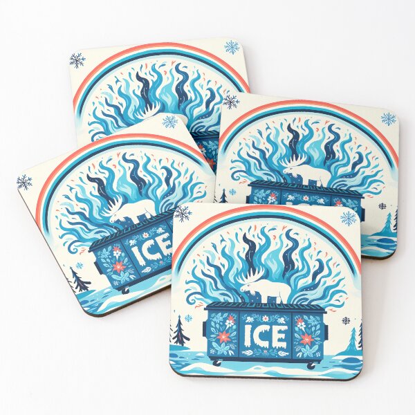 Item preview, White Moose Standing in Icy "ICE" Blue Dumpster - Scandinavian Folk Art by heidiannemorris © designed and sold by FOLK ART FUSION by heidiannemorris.