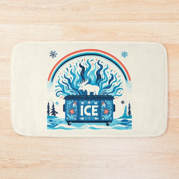 Item preview, White Moose Standing in Icy "ICE" Blue Dumpster - Scandinavian Folk Art by heidiannemorris © designed and sold by FOLK ART FUSION by heidiannemorris.