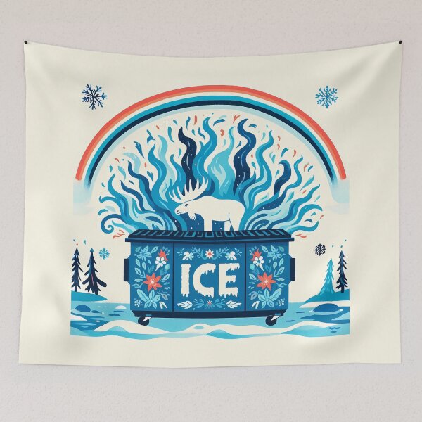 Item preview, White Moose Standing in Icy "ICE" Blue Dumpster - Scandinavian Folk Art by heidiannemorris © designed and sold by FOLK ART FUSION by heidiannemorris.