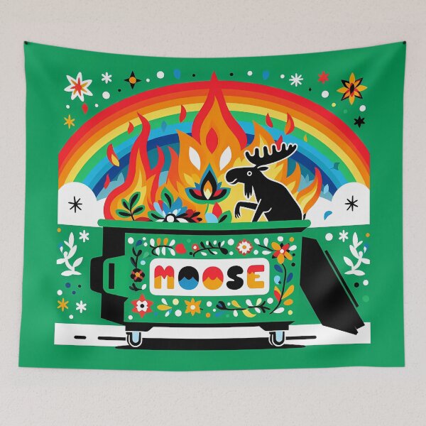 Item preview, Fiery Moose in "MOOSE" Green Dumpster Inferno - Scandinavian Folk Art by heidiannemorris © designed and sold by FOLK ART FUSION by heidiannemorris.