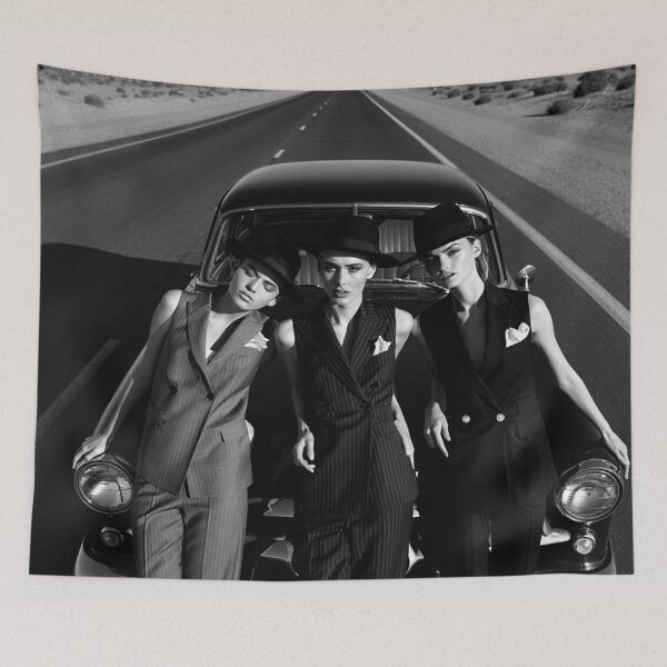 Item preview, Pinup photography 1950s Gangster Girls posing on a old 50's car designed and sold by Vintage Designs +.