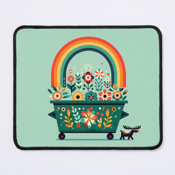 Item preview, Miniature Moose with Flowers in a Green Dumpster Rainbow - Scandinavian Folk Art by heidiannemorris © designed and sold by FOLK ART FUSION by heidiannemorris.