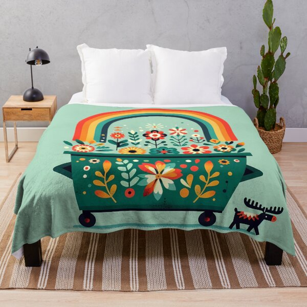 Item preview, Miniature Moose with Flowers in a Green Dumpster Rainbow - Scandinavian Folk Art by heidiannemorris © designed and sold by FOLK ART FUSION by heidiannemorris.