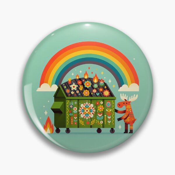 Item preview, Moose pushing a Fiery Floral Orange Dumpster - Scandinavian Folk Art by heidiannemorris © designed and sold by FOLK ART FUSION by heidiannemorris.