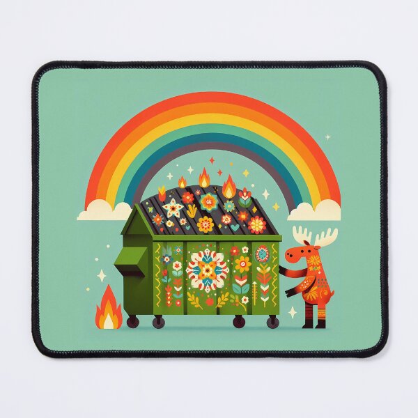 Item preview, Moose pushing a Fiery Floral Orange Dumpster - Scandinavian Folk Art by heidiannemorris © designed and sold by FOLK ART FUSION by heidiannemorris.