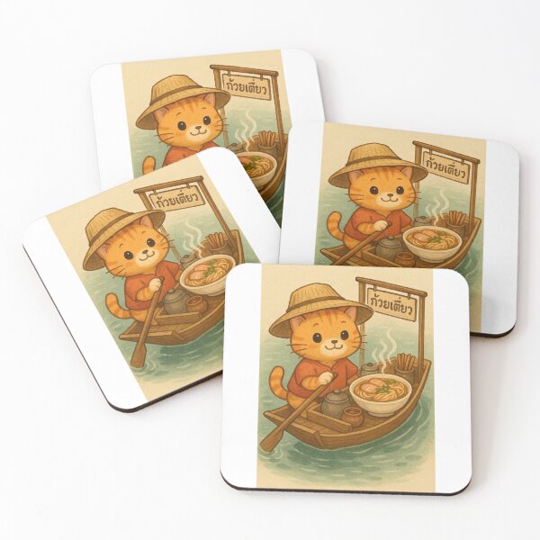 Item preview, Cute Cat Noodle Seller on Thai Floating Boat designed and sold by JaiJaiArt.