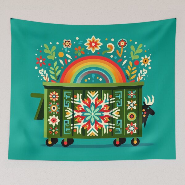 Item preview, Moose Hiding Behind Green Flower Dumpster - Scandinavian Folk Art by heidiannemorris © designed and sold by FOLK ART FUSION by heidiannemorris.